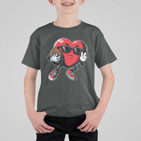 Valentines Day Heart Playing Football T Shirt For Kid Cute Gift for Sports Lovers