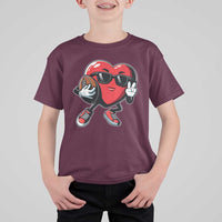 Valentines Day Heart Playing Football T Shirt For Kid Cute Gift for Sports Lovers