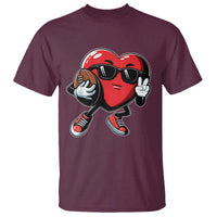Valentines Day Heart Playing Football T Shirt Cute Gift for Sports Lovers