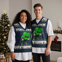 St Patricks Day Shamrock Playing Football V-Neck Knit Sweater Vest Cute Gift for Sports Lovers - Wonder Print Shop