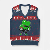 St Patricks Day Shamrock Playing Football V-Neck Knit Sweater Vest Cute Gift for Sports Lovers - Wonder Print Shop