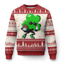 St Patricks Day Shamrock Playing Football Knitted Sweatshirt Cute Gift for Sports Lovers