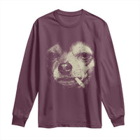Funny Chihuahua Smoking Cegarette Meme Long Sleeve Shirt Gritty Ironic Dog Graphic for Dark Humor Lovers