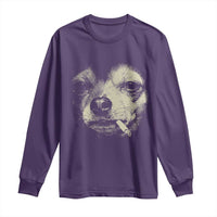 Funny Chihuahua Smoking Cegarette Meme Long Sleeve Shirt Gritty Ironic Dog Graphic for Dark Humor Lovers