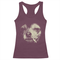 Funny Chihuahua Smoking Cegarette Meme Racerback Tank Top Gritty Ironic Dog Graphic for Dark Humor Lovers