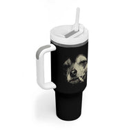 Funny Chihuahua Smoking Cegarette Meme Tumbler With Handle Gritty Ironic Dog Graphic for Dark Humor Lovers