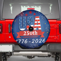 USA 250th Anniversary 1776 2026 Fireworks Spare Tire Cover Red White Blue 250 Years of Freedom Celebration