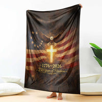 1776-2026 US 250 Years of Freedom Throw Blanket Patriotic Betsy Ross Flag Cross Bald Eagle Semiquincentennial Gift
