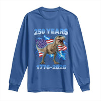 Funny Patriotic Dino Rex 250 Years 1776 2026 Long Sleeve Shirt Dinosaur USA Flag America 250th Anniversary Celebration