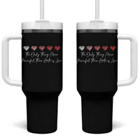 The Only Thing More Powerful Than Hate Is Love Tumbler With Handle Red Hearts Elegant Bunny Inspirational Quote