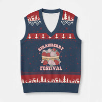 Strawberry Festival V-Neck Knit Sweater Vest Retro Strawberries Fruit Lover - Wonder Print Shop