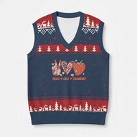 Strawberry Festival V-Neck Knit Sweater Vest Peace Love Strawberry Cute Fruit Lover - Wonder Print Shop