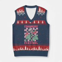 Strawberry Festival V-Neck Knit Sweater Vest Fruit Lover Botanical Retro Groovy - Wonder Print Shop