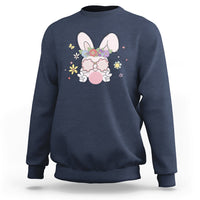 Cute Easter Bunny Head Glasses Bubblegum Flower Easter Day Sweatshirt - Wonder Print Shop