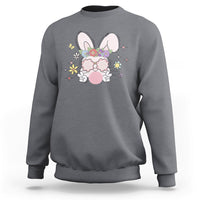 Cute Easter Bunny Head Glasses Bubblegum Flower Easter Day Sweatshirt - Wonder Print Shop