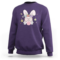 Cute Easter Bunny Head Glasses Bubblegum Flower Easter Day Sweatshirt - Wonder Print Shop
