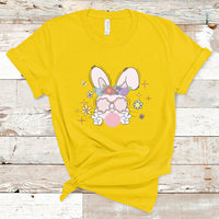 Cute Easter Bunny Head Glasses Bubblegum Flower Easter Day T-Shirt - Wonder Print Shop