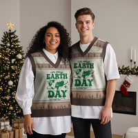 In My Earth Day Era V-Neck Knit Sweater Vest Cute Groovy Planet Heart - Wonder Print Shop