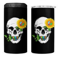 Autism Skull Sunflower 4 in 1 Can Cooler Tumbler Support Autistic Puzzle Pieces Heart