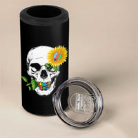 Autism Skull Sunflower 4 in 1 Can Cooler Tumbler Support Autistic Puzzle Pieces Heart