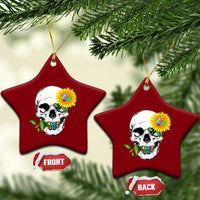 Autism Skull Sunflower Ceramic Ornament Support Autistic Puzzle Pieces Heart - Wonder Print Shop