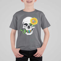 Autism Skull Sunflower T Shirt For Kid Support Autistic Puzzle Pieces Heart