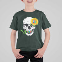 Autism Skull Sunflower T Shirt For Kid Support Autistic Puzzle Pieces Heart
