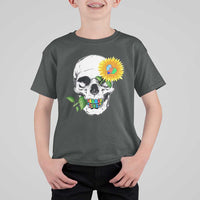 Autism Skull Sunflower T Shirt For Kid Support Autistic Puzzle Pieces Heart