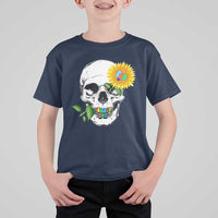 Autism Skull Sunflower T Shirt For Kid Support Autistic Puzzle Pieces Heart