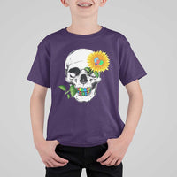 Autism Skull Sunflower T Shirt For Kid Support Autistic Puzzle Pieces Heart