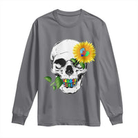Autism Skull Sunflower Long Sleeve Shirt Support Autistic Puzzle Pieces Heart
