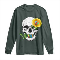 Autism Skull Sunflower Long Sleeve Shirt Support Autistic Puzzle Pieces Heart