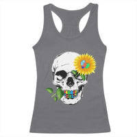Autism Skull Sunflower Racerback Tank Top Support Autistic Puzzle Pieces Heart