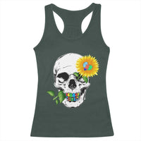 Autism Skull Sunflower Racerback Tank Top Support Autistic Puzzle Pieces Heart