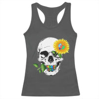 Autism Skull Sunflower Racerback Tank Top Support Autistic Puzzle Pieces Heart