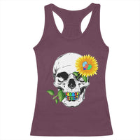 Autism Skull Sunflower Racerback Tank Top Support Autistic Puzzle Pieces Heart