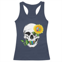 Autism Skull Sunflower Racerback Tank Top Support Autistic Puzzle Pieces Heart