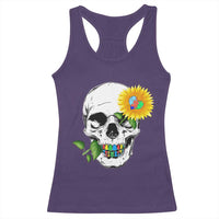 Autism Skull Sunflower Racerback Tank Top Support Autistic Puzzle Pieces Heart