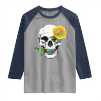 Autism Skull Sunflower Raglan Shirt Support Autistic Puzzle Pieces Heart