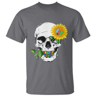 Autism Skull Sunflower T Shirt Support Autistic Puzzle Pieces Heart