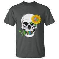 Autism Skull Sunflower T Shirt Support Autistic Puzzle Pieces Heart