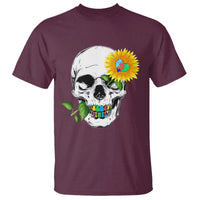 Autism Skull Sunflower T Shirt Support Autistic Puzzle Pieces Heart