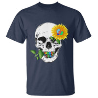 Autism Skull Sunflower T Shirt Support Autistic Puzzle Pieces Heart