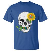 Autism Skull Sunflower T Shirt Support Autistic Puzzle Pieces Heart