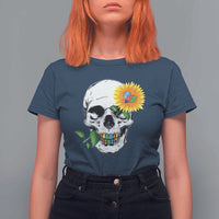 Autism Skull Sunflower T Shirt For Women Support Autistic Puzzle Pieces Heart