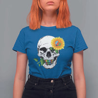 Autism Skull Sunflower T Shirt For Women Support Autistic Puzzle Pieces Heart