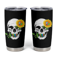 Autism Skull Sunflower Tumbler Cup Support Autistic Puzzle Pieces Heart