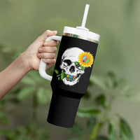Autism Skull Sunflower Tumbler With Handle Support Autistic Puzzle Pieces Heart