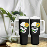 Autism Skull Sunflower Tumbler With Handle Support Autistic Puzzle Pieces Heart