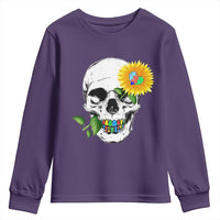 Autism Skull Sunflower Youth Sweatshirt Support Autistic Puzzle Pieces Heart